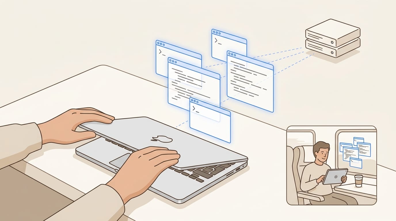 Persistent remote workspace while moving between laptop, workstation, and train